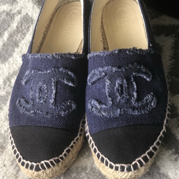 Authentic Chanel espadrilles - black and blue canvas sz 6 - Picture 8 of 8
